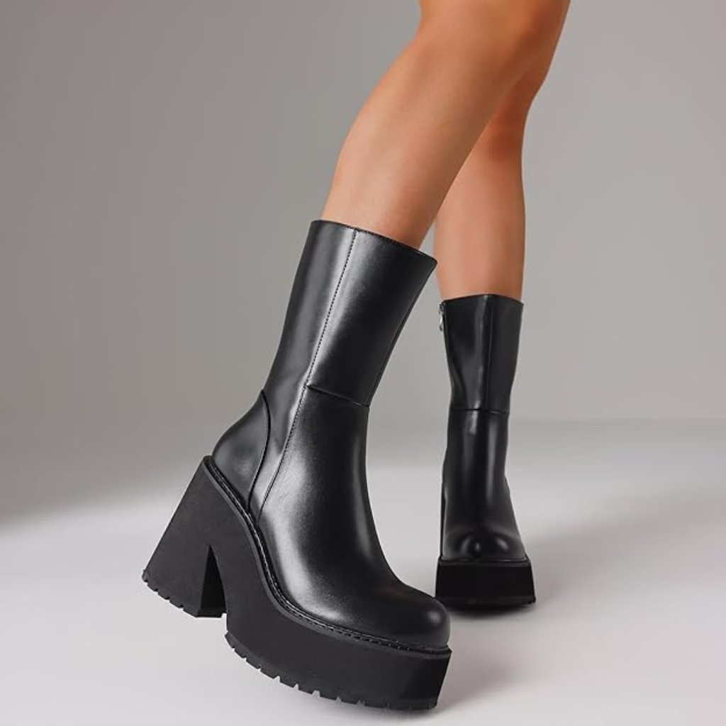New! Womens Wedge Heel Ankle Boots Platform Zipper Punk Chunky Block High Heel
